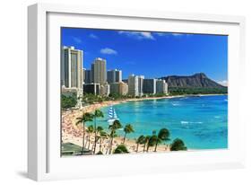 Palm trees on the beach, Diamond Head, Waikiki Beach, Oahu, Honolulu, Hawaii, USA-null-Framed Photographic Print