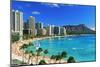 Palm trees on the beach, Diamond Head, Waikiki Beach, Oahu, Honolulu, Hawaii, USA-null-Mounted Photographic Print