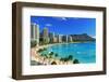 Palm trees on the beach, Diamond Head, Waikiki Beach, Oahu, Honolulu, Hawaii, USA-null-Framed Photographic Print