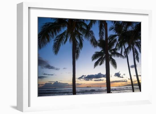 Palm Trees on Waikiki Beach, Oahu, Hawaii, United States of America, Pacific-Michael-Framed Photographic Print