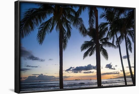 Palm Trees on Waikiki Beach, Oahu, Hawaii, United States of America, Pacific-Michael-Framed Photographic Print