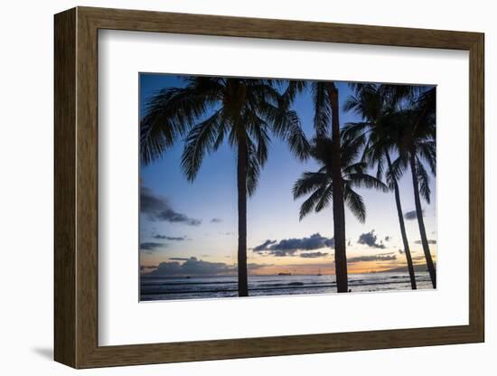 Palm Trees on Waikiki Beach, Oahu, Hawaii, United States of America, Pacific-Michael-Framed Photographic Print