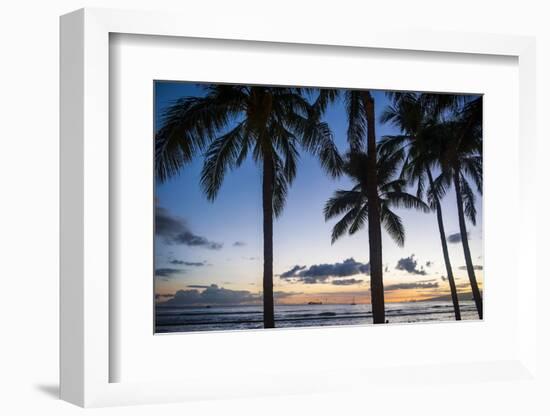 Palm Trees on Waikiki Beach, Oahu, Hawaii, United States of America, Pacific-Michael-Framed Photographic Print