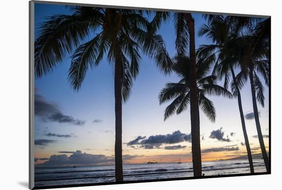 Palm Trees on Waikiki Beach, Oahu, Hawaii, United States of America, Pacific-Michael-Mounted Photographic Print