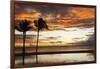 Palm trees silhouetted against red clouds during sunset over a beach at Flic en Flac-Stuart Forster-Framed Photographic Print