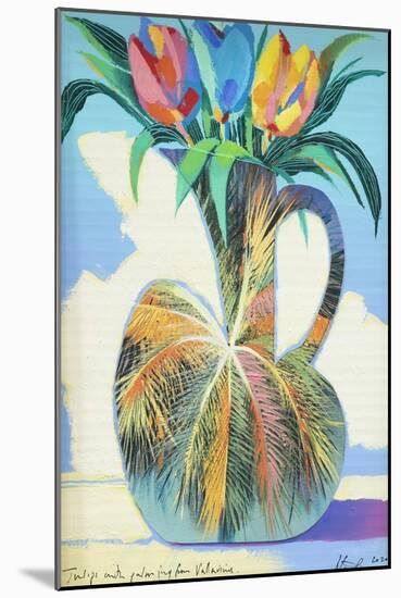 Palm vase with tulips, 2020 (oil on card)-Andrew Hewkin-Mounted Giclee Print