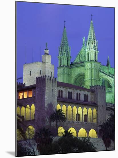 Palma Bay Cathedral Illuminated at Night, on Majorca, Balearic Islands, Spain, Europe-null-Mounted Photographic Print