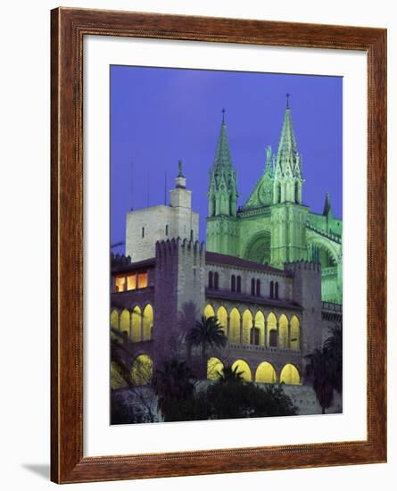 Palma Bay Cathedral Illuminated at Night, on Majorca, Balearic Islands, Spain, Europe-null-Framed Photographic Print