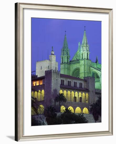 Palma Bay Cathedral Illuminated at Night, on Majorca, Balearic Islands, Spain, Europe-null-Framed Photographic Print