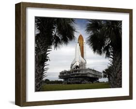 Palmetto Trees Frame Space Shuttle Endeavour as it Rolls Toward the Launch Pad-Stocktrek Images-Framed Photographic Print
