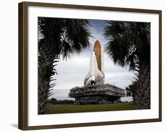 Palmetto Trees Frame Space Shuttle Endeavour as it Rolls Toward the Launch Pad-Stocktrek Images-Framed Photographic Print