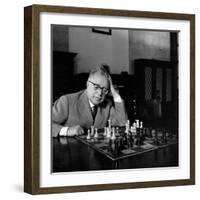 Palmiro Togliatti Thoughtful in Front of a Chessboard-Marisa Rastellini-Framed Photographic Print