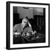 Palmiro Togliatti Thoughtful in Front of a Chessboard-Marisa Rastellini-Framed Photographic Print