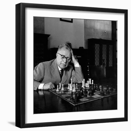 Palmiro Togliatti Thoughtful in Front of a Chessboard-Marisa Rastellini-Framed Photographic Print