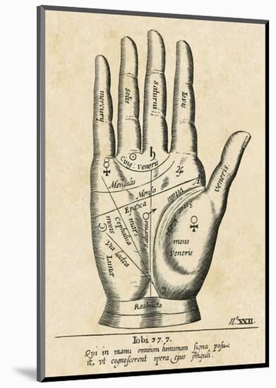 Palmistry: Palm Diagram-Vintage Reproduction-Mounted Art Print