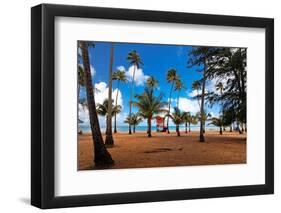 Palms And Lifeguard Hut, Luquillo Beach, Pr-George Oze-Framed Photographic Print