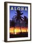 Palms and Sunset - Aloha-Lantern Press-Framed Art Print