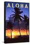 Palms and Sunset - Aloha-Lantern Press-Framed Stretched Canvas