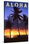 Palms and Sunset - Aloha-Lantern Press-Stretched Canvas