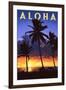Palms and Sunset - Aloha-Lantern Press-Framed Art Print