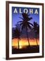 Palms and Sunset - Aloha-Lantern Press-Framed Art Print