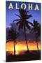 Palms and Sunset - Aloha-Lantern Press-Mounted Art Print