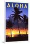 Palms and Sunset - Aloha-Lantern Press-Framed Art Print