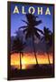 Palms and Sunset - Aloha-Lantern Press-Framed Art Print