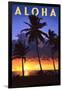 Palms and Sunset - Aloha-Lantern Press-Framed Art Print