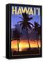 Palms and Sunset - Hawaii-Lantern Press-Framed Stretched Canvas