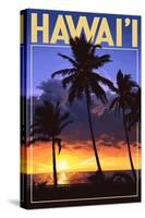 Palms and Sunset - Hawaii-Lantern Press-Stretched Canvas