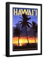 Palms and Sunset - Hawaii-Lantern Press-Framed Art Print