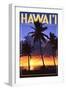 Palms and Sunset - Hawaii-Lantern Press-Framed Art Print