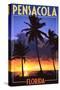 Palms and Sunset - Pensacola, Florida-Lantern Press-Stretched Canvas