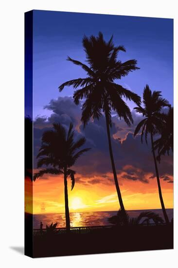 Palms and Sunset-Lantern Press-Stretched Canvas