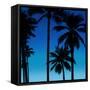 Palms Black on Blue II-Mia Jensen-Framed Stretched Canvas