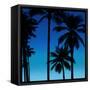 Palms Black on Blue II-Mia Jensen-Framed Stretched Canvas