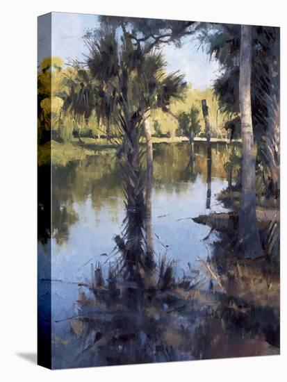 Palms on Water I-Larry Moore-Stretched Canvas