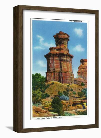 Palo Duro Canyon State Park, Texas - View of the "Lighthouse" Rock Formation, c.1940-Lantern Press-Framed Art Print