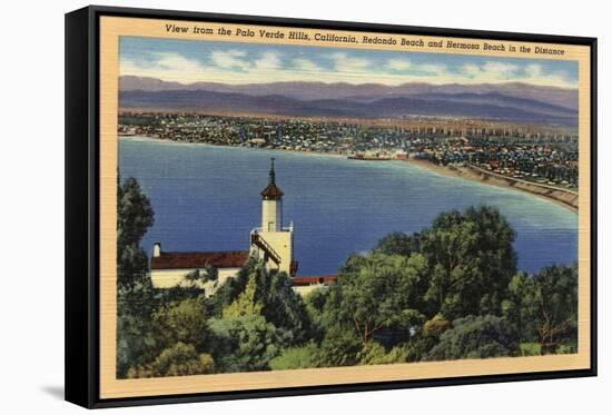 Palo Verde Hills, California - View of Redondo & Hermosa Beaches-Lantern Press-Framed Stretched Canvas