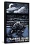 Palomino Island, Puerto Rico - Sea Turtle on Beach - Scratchboard-Lantern Press-Framed Stretched Canvas