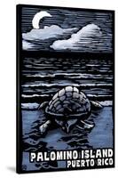 Palomino Island, Puerto Rico - Sea Turtle on Beach - Scratchboard-Lantern Press-Stretched Canvas