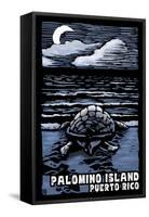 Palomino Island, Puerto Rico - Sea Turtle on Beach - Scratchboard-Lantern Press-Framed Stretched Canvas