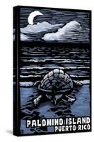 Palomino Island, Puerto Rico - Sea Turtle on Beach - Scratchboard-Lantern Press-Stretched Canvas