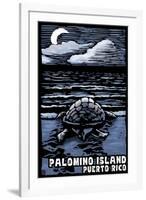 Palomino Island, Puerto Rico - Sea Turtle on Beach - Scratchboard-Lantern Press-Framed Art Print