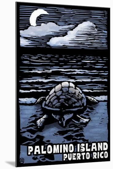 Palomino Island, Puerto Rico - Sea Turtle on Beach - Scratchboard-Lantern Press-Mounted Art Print