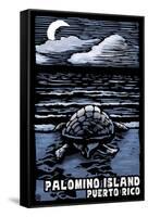 Palomino Island, Puerto Rico - Sea Turtle on Beach - Scratchboard-Lantern Press-Framed Stretched Canvas