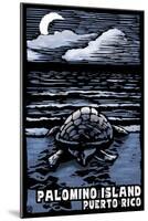 Palomino Island, Puerto Rico - Sea Turtle on Beach - Scratchboard-Lantern Press-Mounted Art Print