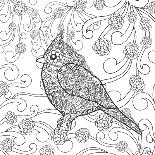Cute Bird in Fantasy Flower Garden. Animals. Hand Drawn Doodle. Ethnic Patterned Illustration. Afri-Palomita-Art Print