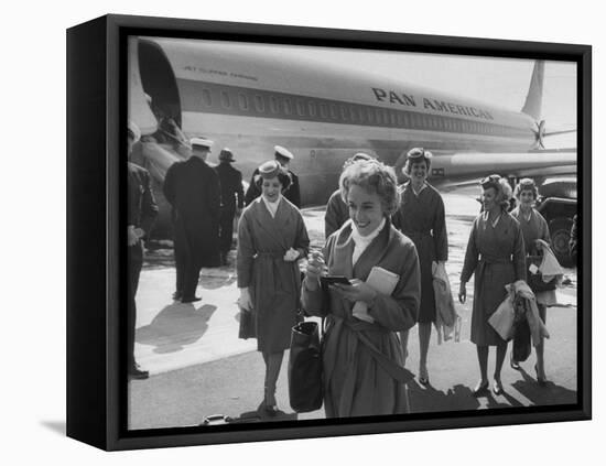 Pan Am Stewardesses in Frankfurt after Emergency Landing-null-Framed Stretched Canvas